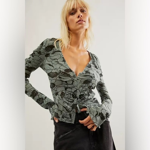 NWT Free People Through The Meadow Top in Steel Sea Combo Size Small - Picture 1 of 5